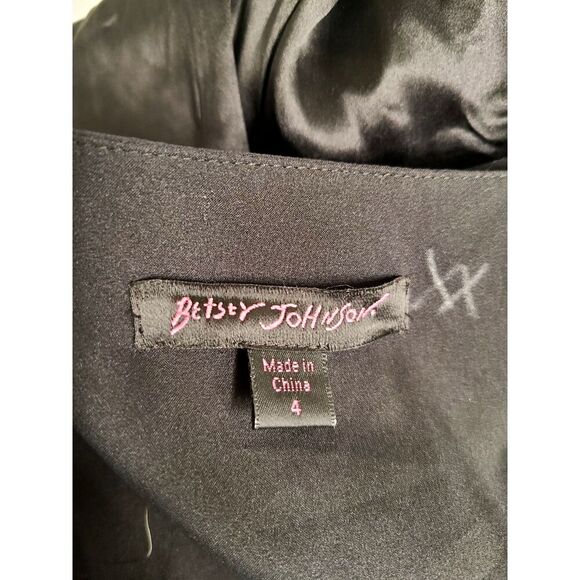 Vtg Betsey Johnson 100% Silk Y2K Black Long Sleeve Mini Dress Sz 4 V Neck Mesh S - Picture 7 of 9